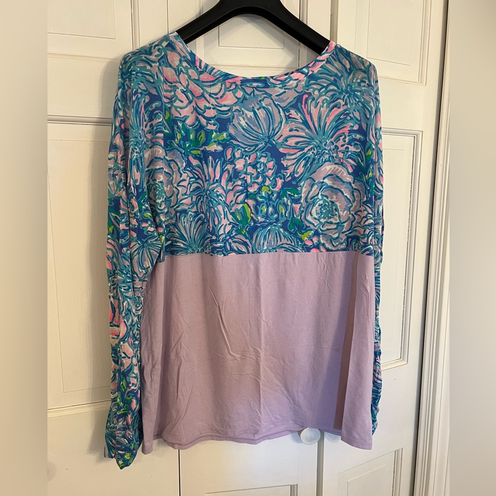 Lilly Pulitzer Finn Top XL – Lilac Purple Lightweight Long Sleeve Layering Top